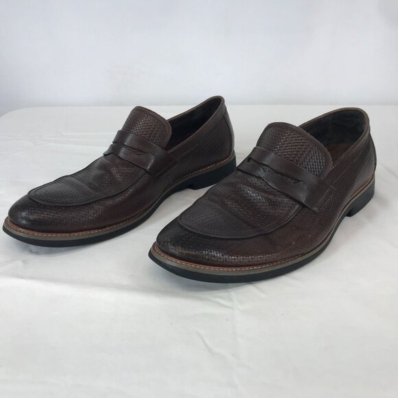 ROBERT GRAHAM ~ MENS 9.5 ~ TAN WOVEN LEATHER PENNY LOAFER DRESS SHOE - Picture 2 of 8